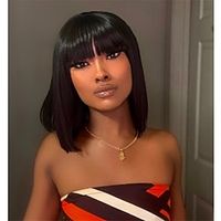 Short Bob Human Hair Wig With Bangs Fringe Cheap Full Machine Made Glueless For Black Women Straight Virgin Brazilian Pixie Cut Lightinthebox - thumbnail