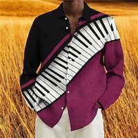 Men's Shirt Pano Keys Turndown Purple 3D Print Outdoor Street Long Sleeve Button-Down Print Clothing Apparel Fashion Designer Casual Breathable miniinthebox - thumbnail
