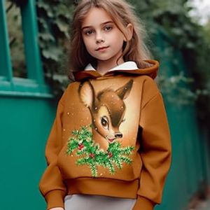 Girls' 3D Deer Hoodie Pullover Long Sleeve 3D Print Fall Winter Active Fashion Cute Polyester Kids 3-12 Years Outdoor Casual Daily Regular Fit Lightinthebox