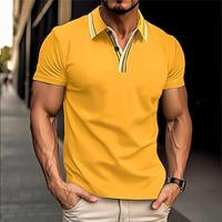 Men's Golf Shirt Golf Polo Work Casual Lapel Short Sleeve Basic Modern Color Block Stripes Patchwork Button Spring Summer Regular Fit White Yellow Pink Green Golf Shirt Lightinthebox