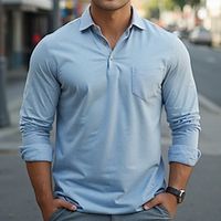 Men's Polo Shirt Button Up Polos Casual Holiday Classic Long Sleeve Fashion Basic Plain Quick Dry Summer Spring Regular Fit Light Sky Blue Polo Shirt Lightinthebox - thumbnail