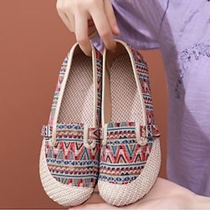 Women's Slip-Ons Comfort Shoes Daily Walking Round Toe Vintage Casual Canvas Loafer Black Light Red Red Lightinthebox