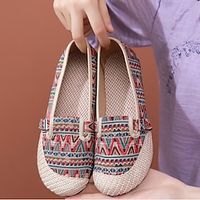 Women's Slip-Ons Comfort Shoes Daily Walking Round Toe Vintage Casual Canvas Loafer Black Light Red Red Lightinthebox - thumbnail