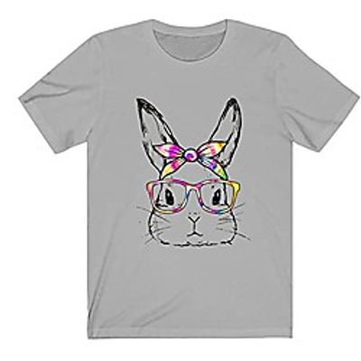 cute t shirts for women funny bunny face printed blouse short sleeve summer tops crewneck tee gray Lightinthebox