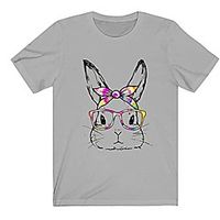 cute t shirts for women funny bunny face printed blouse short sleeve summer tops crewneck tee gray Lightinthebox - thumbnail