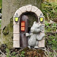 Dragon Garden Ornament Resin Craft Ornament Statue Fairy door for wall Fairy door Yard art outdoor and garden Solar Light Luminous Sand Open Door Dragon Wall Statue Outdoors Decor Lightinthebox - thumbnail