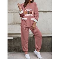 Women's Sweatshirt Tracksuit Pants Sets Fleece Lined Fleece Animal Letter Black Pink Blue Print Drawstring Long Sleeve Outdoor Casual Active Sports Round Neck Regular Fit Fall  Winter Lightinthebox - thumbnail