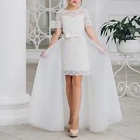 Sheath  Column Knee Length Flower Girl Dress Wedding Party Girls Cute Prom Dress Lace with Bow(s) Elegant Fit 3-16 Years Lightinthebox - thumbnail
