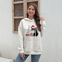 Christmas Sweatshirt Women's Hoodie Sweatshirt Pullover Textured Cat Letter Sportswear Festival Drawstring Front Pocket Print White Pink Gray Christmas Casual Hoodie Long Sleeve Top Micro-elastic Lightinthebox - thumbnail