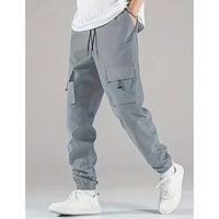 Men's Cargo Pants Cargo Trousers Pocket Drawstring Elastic Waist Plain Comfort Breathable Outdoor Daily Going out Fashion Casual Black Light Grey Lightinthebox - thumbnail