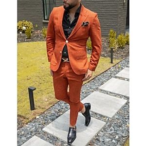 Men's Set Suits Blazer Business Cocktail Party Wedding Party 2 Piece Fashion Casual Spring   Fall Polyester Plain Pocket Casual  Daily Single Breasted Blazer Orange Lightinthebox