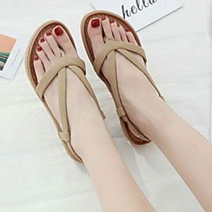 Women's Sandals Boho Bohemia Beach Flip-Flops Flat Heel Open Toe Flat Sandals Daily PU Almond Black miniinthebox