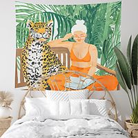 Leopard Women Balcony Wall Tapestry Art Decor Blanket Curtain Hanging Home Bedroom Living Room Decoration Polyester Modern Lightinthebox - thumbnail