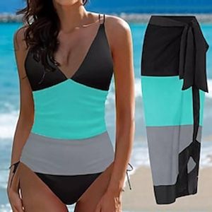 Women's Swimwear Beach Bottom 2 Piece Normal Swimsuit 2 Piece Printing Color Block Green Bodysuit Bathing Suits Sports Beach Wear Summer miniinthebox