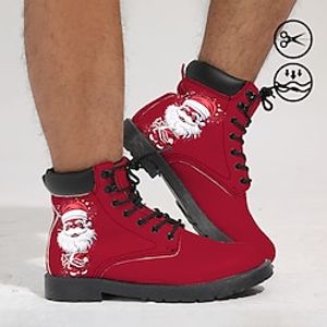 Men's Boots Print Shoes Xmas Shoes Combat Boots Casual Boots Casual Outdoor Christmas Xmas Faux Leather PU Comfortable Slip Resistant Mid-Calf Boots Lace-up Black White Red Spring Fall Winter miniinthebox