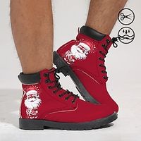 Men's Boots Print Shoes Xmas Shoes Combat Boots Casual Boots Casual Outdoor Christmas Xmas Faux Leather PU Comfortable Slip Resistant Mid-Calf Boots Lace-up Black White Red Spring Fall Winter miniinthebox - thumbnail