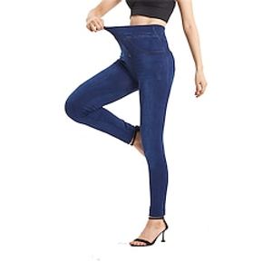 Women's Slim Leggings Cropped Pants Faux Denim Blue High Waist Fashion Streetwear Casual Street Causal Daily Pocket High Cut High Elasticity Ankle-Length Breathability Plain S M L XL 2XL Lightinthebox