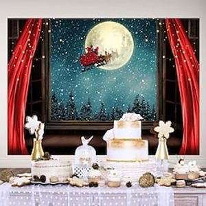 Christmas Party Wall Tapestry Photography Background Holiday Art Decor Blanket Hanging Home Bedroom Living Room Decoration Santa Claus Tree Snowman Elk Snowflake Candle Gift Fireplace Lightinthebox