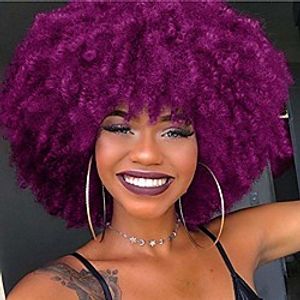 curly afro wig with bangs magenta purple synthetic kinky curly wig heat resistant wigs african shoulder length short wig curly full wigs for women miniinthebox