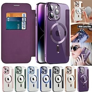 Phone Case For Apple AirTag iPhone 15 Pro Max Plus 14 13 12 11 Transparent Leather With Card Holder Retro TPU PU Leather miniinthebox