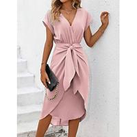 Women's Casual Dress Sheath Dress Elegant Dress Midi Dress Lace up Ruched Elegant Vintage V Neck Sleeveless Pink Color Lightinthebox