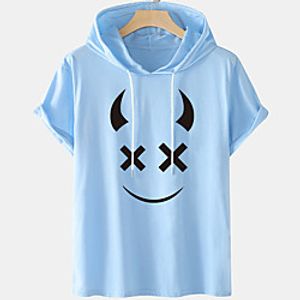 Men's Unisex Tee T shirt Hot Stamping Graphic Prints Emoji Face Plus Size Short Sleeve Casual Tops Cotton Basic Designer Big and Tall White Blue Black Lightinthebox