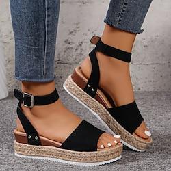 Women's Sandals Wedge Sandals Vacation Beach Buckle Wedge Bohemia PU Buckle Black Camel Lightinthebox