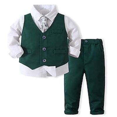 3 Pieces Toddler Boys Tank Shirt Pants Clothing Set With Tie Solid Color Long Sleeve Gentle Green Party Wear 1-5 Years miniinthebox 3 Pieces Toddler Boys Tank Shirt Pants Clothing Set With Tie Solid Color Long Sleeve Gentle Green Party Wear 1-5 Years miniinthebox
