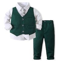 3 Pieces Toddler Boys Tank Shirt Pants Clothing Set  With Tie Solid Color Long Sleeve Gentle Green Party Wear 1-5 Years miniinthebox - thumbnail