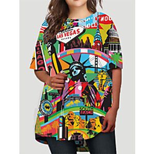 Women's Plus Size Dress T Shirt Dress Tee Dress Short Mini Dress Half Sleeve Graphic Abstract Portrait Print Basic Fall Spring Summer Green XL XXL 3XL 4XL 5XL Lightinthebox
