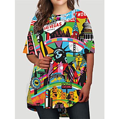 Women's Plus Size Dress T Shirt Dress Tee Dress Short Mini Dress Half Sleeve Graphic Abstract Portrait Print Basic Fall Spring Summer Green XL XXL 3XL 4XL 5XL Lightinthebox
