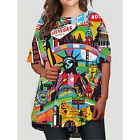 Women's Plus Size Dress T Shirt Dress Tee Dress Short Mini Dress Half Sleeve Graphic Abstract Portrait Print Basic Fall Spring Summer Green XL XXL 3XL 4XL 5XL Lightinthebox - thumbnail