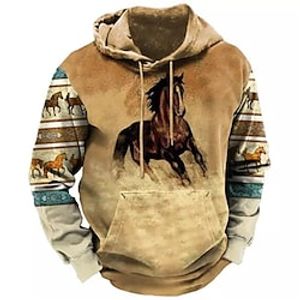 Men's Pullover Hoodie Sweatshirt Black Brown Brown 2 Hooded Animal Horse Graphic Prints Print Daily Sports 3D Print Basic Streetwear Designer Spring   Fall Clothing Apparel Hoodies Sweatshirts  Lightinthebox