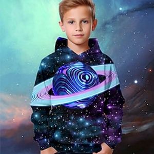 Boys 3D Galaxy Hoodie Pullover Long Sleeve 3D Print Spring Fall Fashion Streetwear Cool Polyester Kids 3-12 Years Hooded Outdoor Casual Daily Regular Fit Lightinthebox