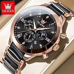 OLEVS 7004 Men's Watches Ceramic Band Chronograph Date Luminous Waterproof Luxury Quartz Watch Man TOP Brand Men Wristwatch Lightinthebox