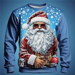 Graphic Santa Claus Fashion Daily Casual Men's 3D Print Pullover Sweatshirt Christmas Holiday Vacation Sweatshirts Blue Crew Neck Print Spring   Fall Designer miniinthebox