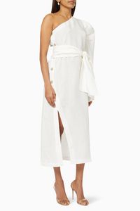 Rhea One Shoulder Dress in Linen