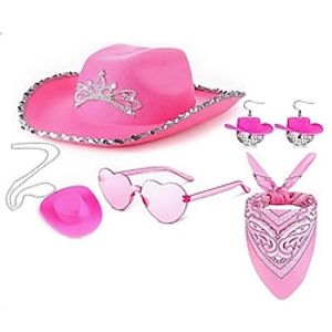 Hot Selling Disco Pink Denim Hat Disco Ball Earrings 70s Denim Party Mirror Ball Lightinthebox