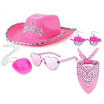 Hot Selling Disco Pink Denim Hat Disco Ball Earrings 70s Denim Party Mirror Ball Lightinthebox