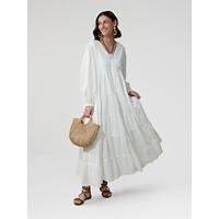 Women's Linen Cotton Blend White Dress Button V Neck Solid Color Boho Maxi Dress