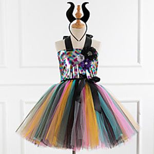 Princess Fairytale Maleficent Dress Cosplay Costume Party Costume Girls' Movie Cosplay Tutus Plaited Rainbow Dress Headwear Christmas Halloween Children's Day Polyester miniinthebox
