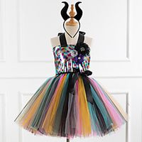 Princess Fairytale Maleficent Dress Cosplay Costume Party Costume Girls' Movie Cosplay Tutus Plaited Rainbow Dress Headwear Christmas Halloween Children's Day Polyester miniinthebox - thumbnail