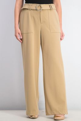 Womens Petite Belted Wide-Leg Pants Doe Womens Petite Belted Wide-Leg Pants Doe