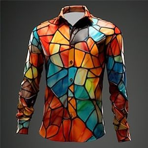 Color Block Colorful Artistic Abstract Men's Shirt Daily Wear Going out Fall  Winter Turndown Long Sleeve Blue, Orange, Green S, M, L 4-Way Stretch Fabric Shirt miniinthebox