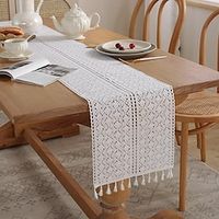 Boho White Table Runner with Tassels,Cotton Lace Table Decor for Wedding Bridal Shower Hollow Table Runners for Dining Room Farmhouse Party miniinthebox - thumbnail