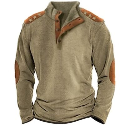 Color Block Fashion Cool Casual Men's 3D Print Sweatshirt Pullover Holiday Going out Streetwear Sweatshirts Brown Green Khaki Stand Collar Button Print Fall Winter Designer Lightinthebox