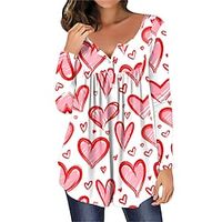 Women's Shirt Blouse Black White Pink Heart Button Print Long Sleeve Casual Daily Basic V Neck Regular S Lightinthebox - thumbnail