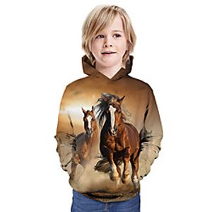 Kids Boys' Hoodie  Sweatshirt Long Sleeve Horse 3D Print Animal Unisex Brown Children Tops Summer Active Daily Wear Christmas Regular Fit 3-13 Years miniinthebox