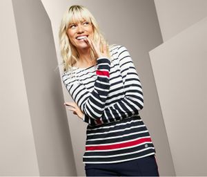 Womens Stripe Long Sleeve Top  White/Navy