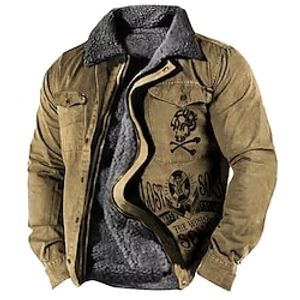 Skull Gothic Men's Sherpa Jacket Coat Sports  Outdoor Daily Wear Going out Fall  Winter Turndown Long Sleeve khaki Gray S M L Polyester Jacket Lightinthebox